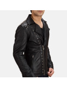 Black Studded Leather Biker Jacket