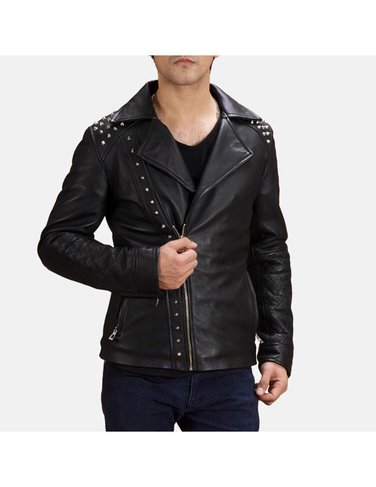 Black Studded Leather Biker Jacket