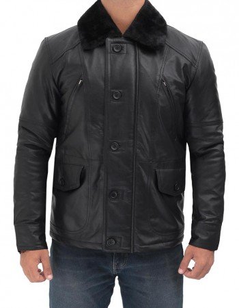 Boehmer Mens Black Shearling Leather Jacket
