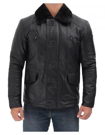 Boehmer Mens Black Shearling Leather Jacket