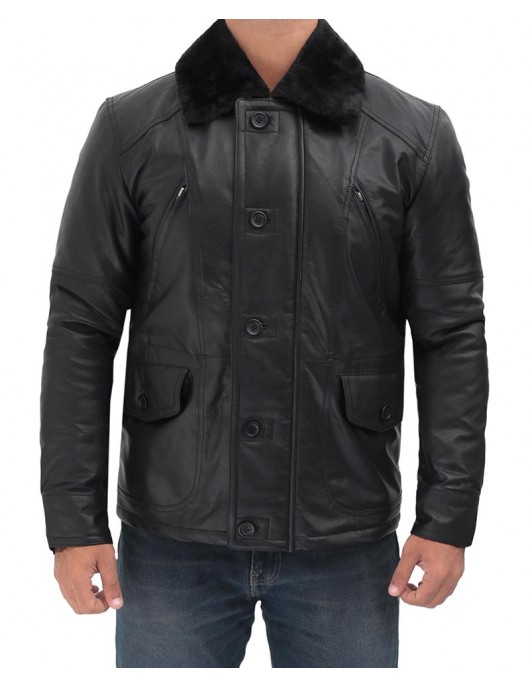 Boehmer Mens Black Shearling Leather Jacket