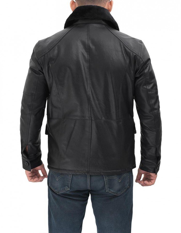 Boehmer Mens Black Shearling Leather Jacket Boehmer Mens Black Shearling Leather Jacket