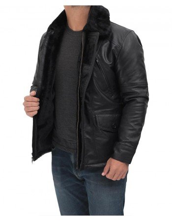 Boehmer Mens Black Shearling Leather Jacket