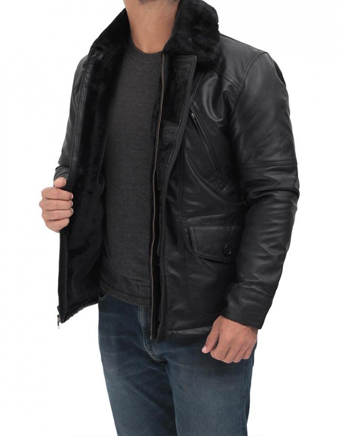 Boehmer Mens Black Shearling Leather Jacket Boehmer Mens Black Shearling Leather Jacket
