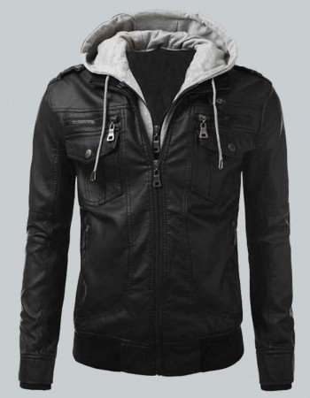 Bomber Mens Slim Fit Black Biker Jacket