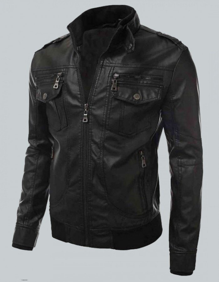 Bomber Mens Slim Fit Black Biker Jacket Bomber Mens Slim Fit Black Biker Jacket
