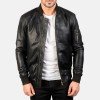 Bomia Black Leather Bomber Jacket Bomia Black Leather Bomber Jacket