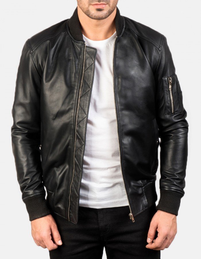 Bomia Black Leather Bomber Jacket Bomia Black Leather Bomber Jacket