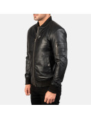 Bomia Black Leather Bomber Jacket