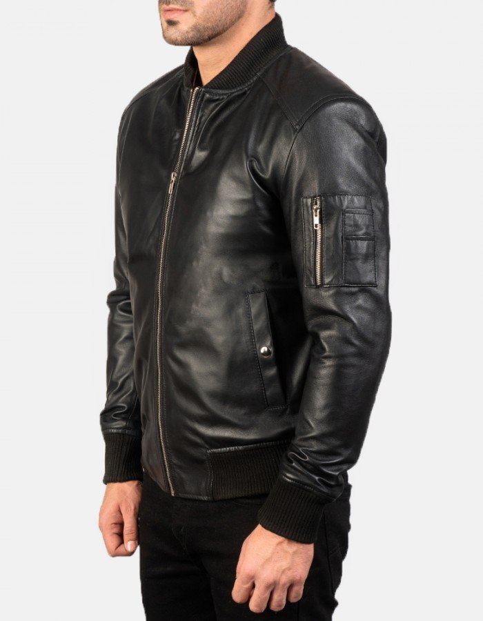 Bomia Black Leather Bomber Jacket Bomia Black Leather Bomber Jacket