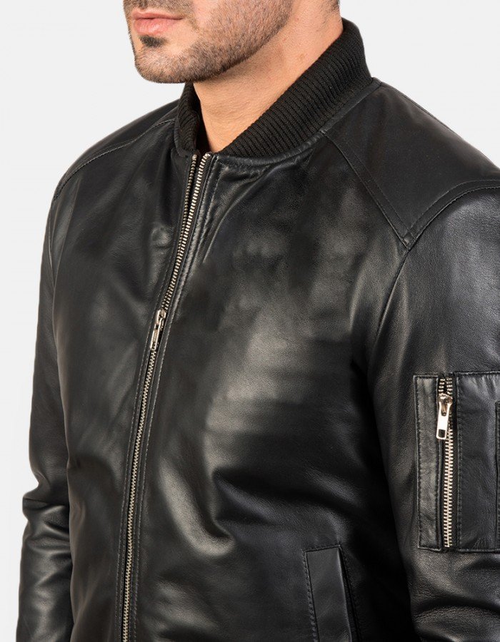 Bomia Black Leather Bomber Jacket Bomia Black Leather Bomber Jacket