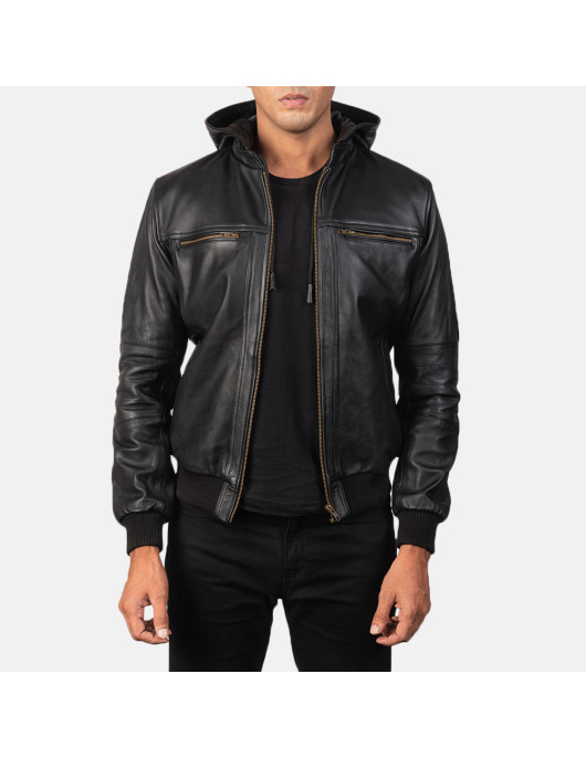 Bouncer Biz Black Leather Bomber Jacket