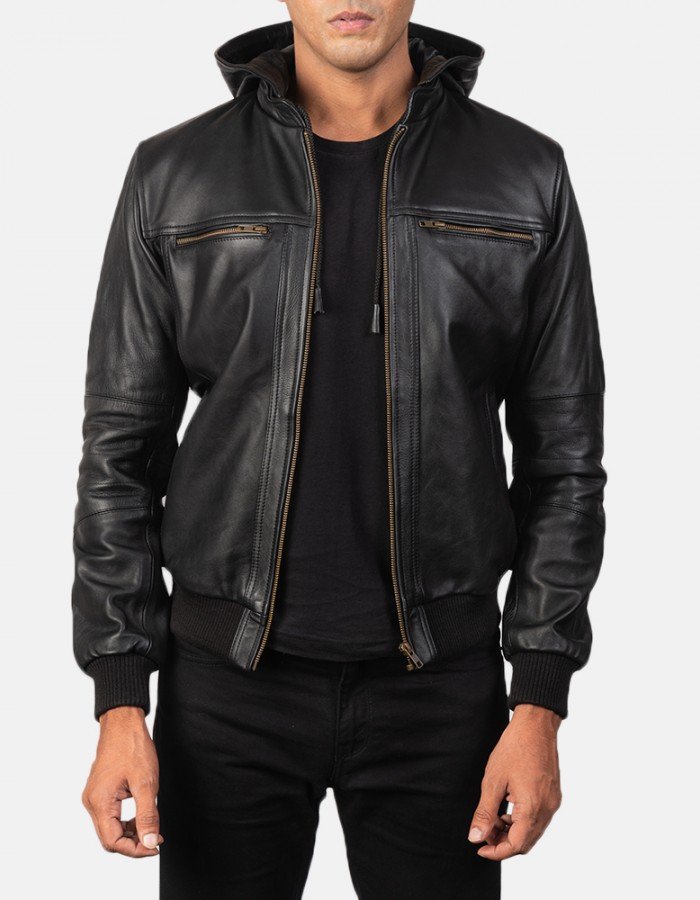 Bouncer Biz Black Leather Bomber Jacket