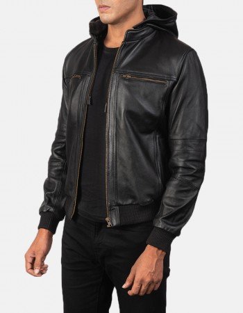 Bouncer Biz Black Leather Bomber Jacket Bouncer Biz Black Leather Bomber Jacket