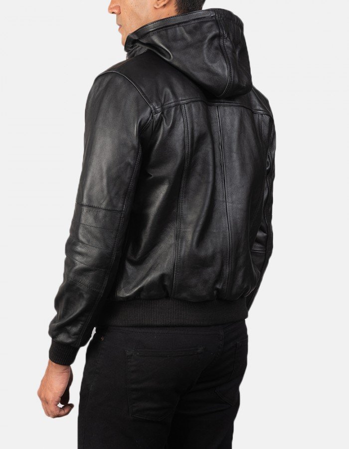 Bouncer Biz Black Leather Bomber Jacket