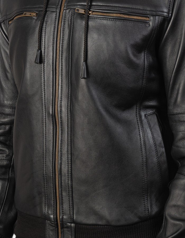 Bouncer Biz Black Leather Bomber Jacket