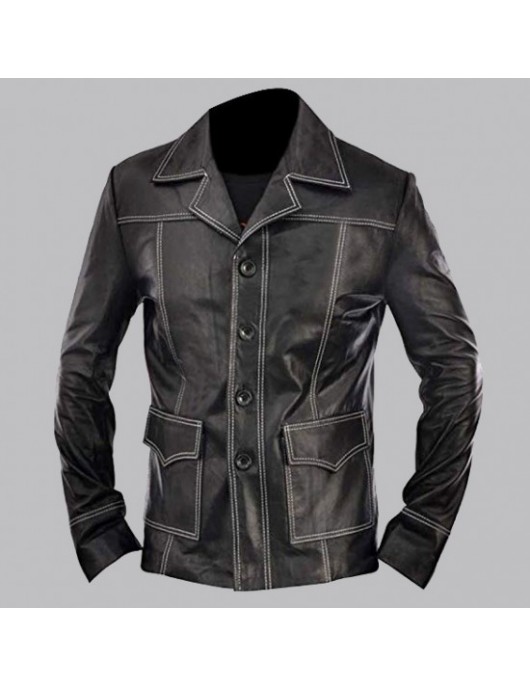 Brad Pitt Inspired Black Fight Club Leather Jacket