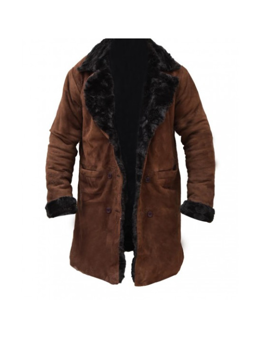 Brad Pitt Snatch Mickey ONeil Brown Suede Leather Shearling Coat