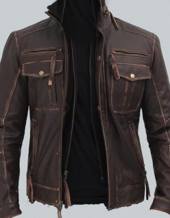 Brown Mens Distressed Leather Motorcycle Jacket