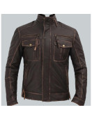 Brown Mens Distressed Leather Motorcycle Jacket