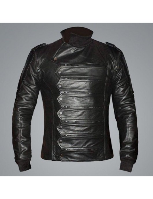 Captain America Bucky Barnes Black Leather Jacket