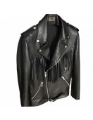 Castlegar Asymmetrical Leather Men's Black Fringe Jacket