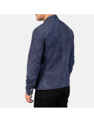 Charcoal Navy Blue Suede Biker Jacket