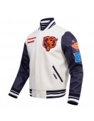 Chicago Bears Retro Classic Rib Off White Wool Varsity Jacket