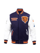 Chicago Bears Retro Classic Rib Off White Wool Varsity Jacket