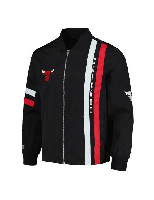 Chicago Bulls Black Stitch Applique Bomber Jacket