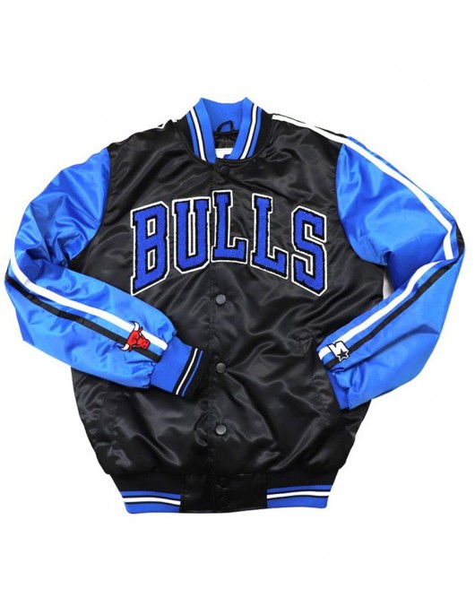 Chicago Bulls Black and Blue Varsity Satin Jacket