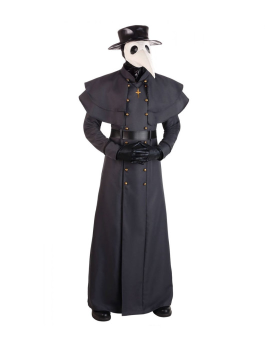 Classic Plague Doctor Halloween Black Wool Coat