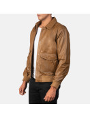 Coffmen Olive Brown Leather Bomber Jacket