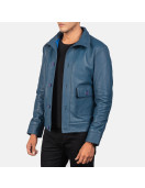 Columbus Blue Leather Bomber Jacket