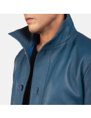 Columbus Blue Leather Bomber Jacket