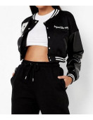 Cropped Beyond The Range Black Varsity Jacket