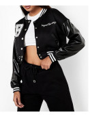 Cropped Beyond The Range Black Varsity Jacket