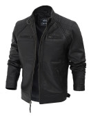 Diamond Classic Black Cafe Racer Biker Jacket