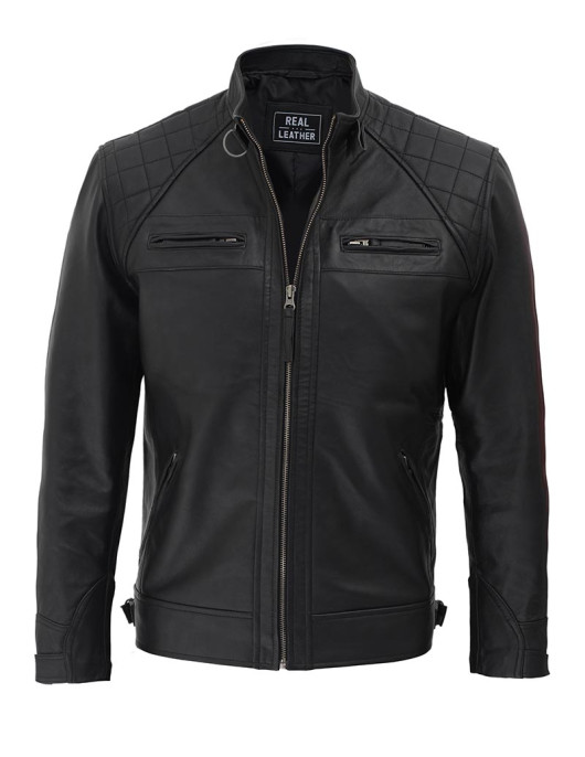 Diamond Classic Black Cafe Racer Biker Jacket