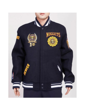 Denver Nuggets Crest Emblem Navy Varsity Wool Jacket