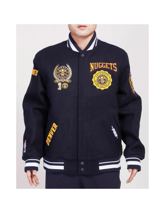 Denver Nuggets Crest Emblem Navy Varsity Wool Jacket