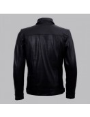 Diran Men Black Classic Leather Jacket with Shirt Collar
