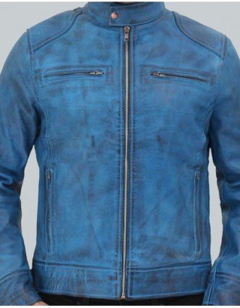 Dodge Cafe Racer Sky Blue Leather Jacket