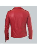 Double Breasted Mens Red Leather Biker Jacket