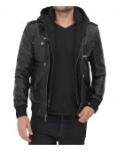 Edinburgh Black Hooded Leather Jacket