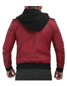 Edinburgh Maroon Hooded Leather Bomber Jacket Mens