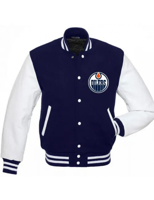 Edmonton Oilers Blue and White Letterman Jacket