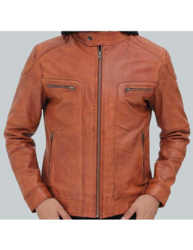 Edward Mens Tan Leather Jacket with Hood