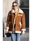 Elegant Karen Gillan Sheepskin Shearling Leather Jacket Coat