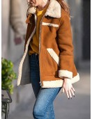 Elegant Karen Gillan Sheepskin Shearling Leather Jacket Coat